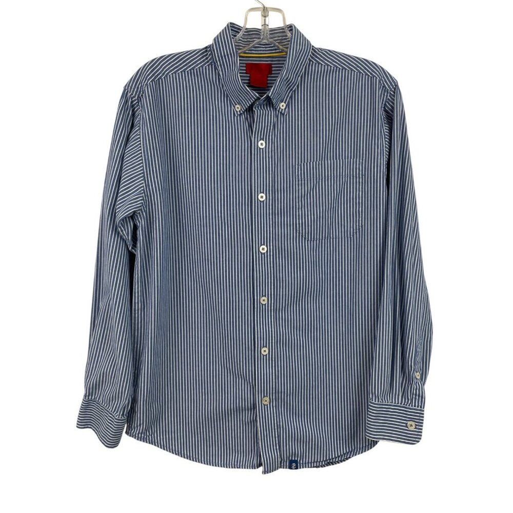 IZOD Blue White Striped Long Sleeve Button Down Shirt Boys Large (14-16)